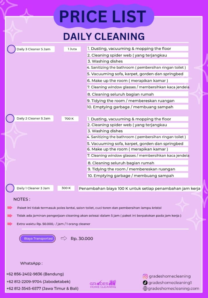 biaya bersih rumah paket daily cleaning