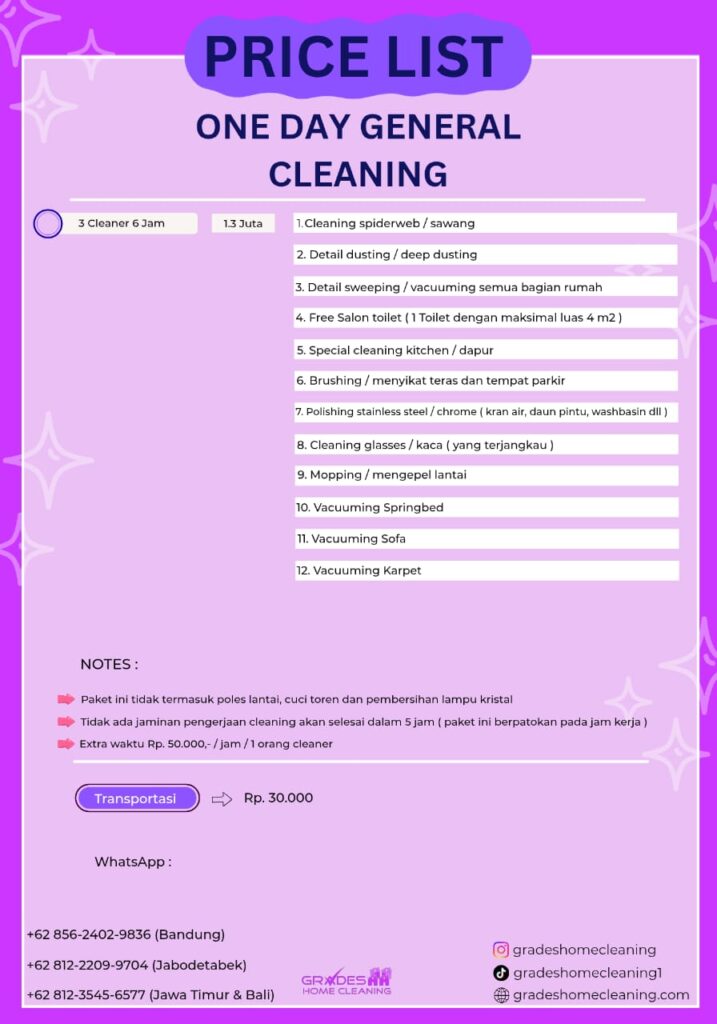biaya bersih rumah paket one day general cleaning