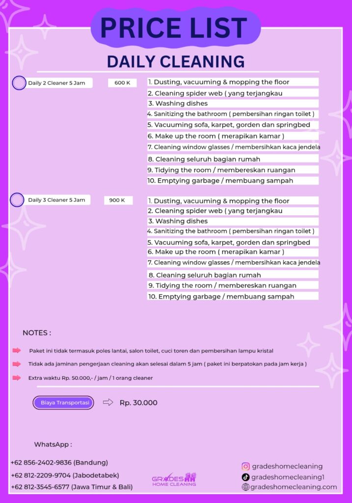 biaya jasa bersih rumah paket daily cleaning